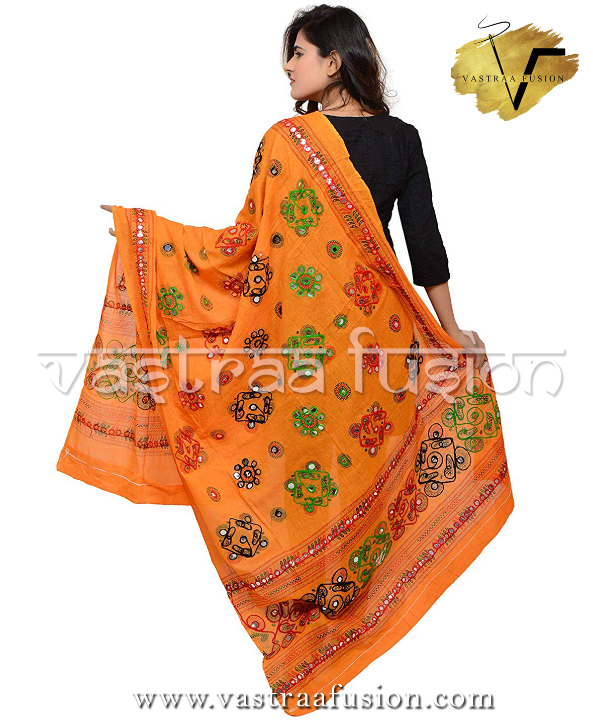 Ladies Cotton Embroidered Chakachak Aari Kutch Dupatta - 2.50 Meter, Available In 10 Colors, Hand Embroidered With Taping Border, Washable, Ethnic Indian Design