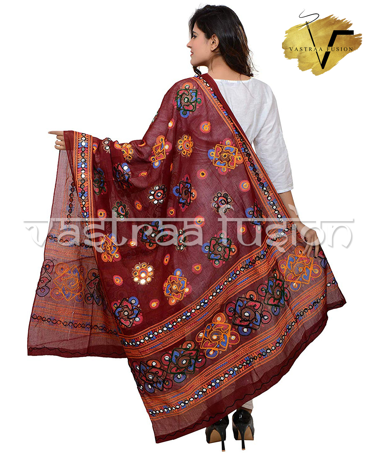 Ladies Cotton Embroidered Chakachak Aari Kutch Dupatta - 2.50 Meter, Available In 10 Colors | Hand Embroidered, Casual & Festive Wear, Washable, Perfect For Ages 6-90