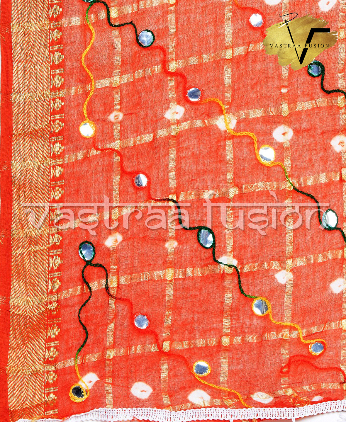 Stylish Bandhani Dupatta - Cotton, 2.50 Meter Length, Available In 10 Vibrant Colors, Features Embroidered Aari Work & Taping Border, Washable