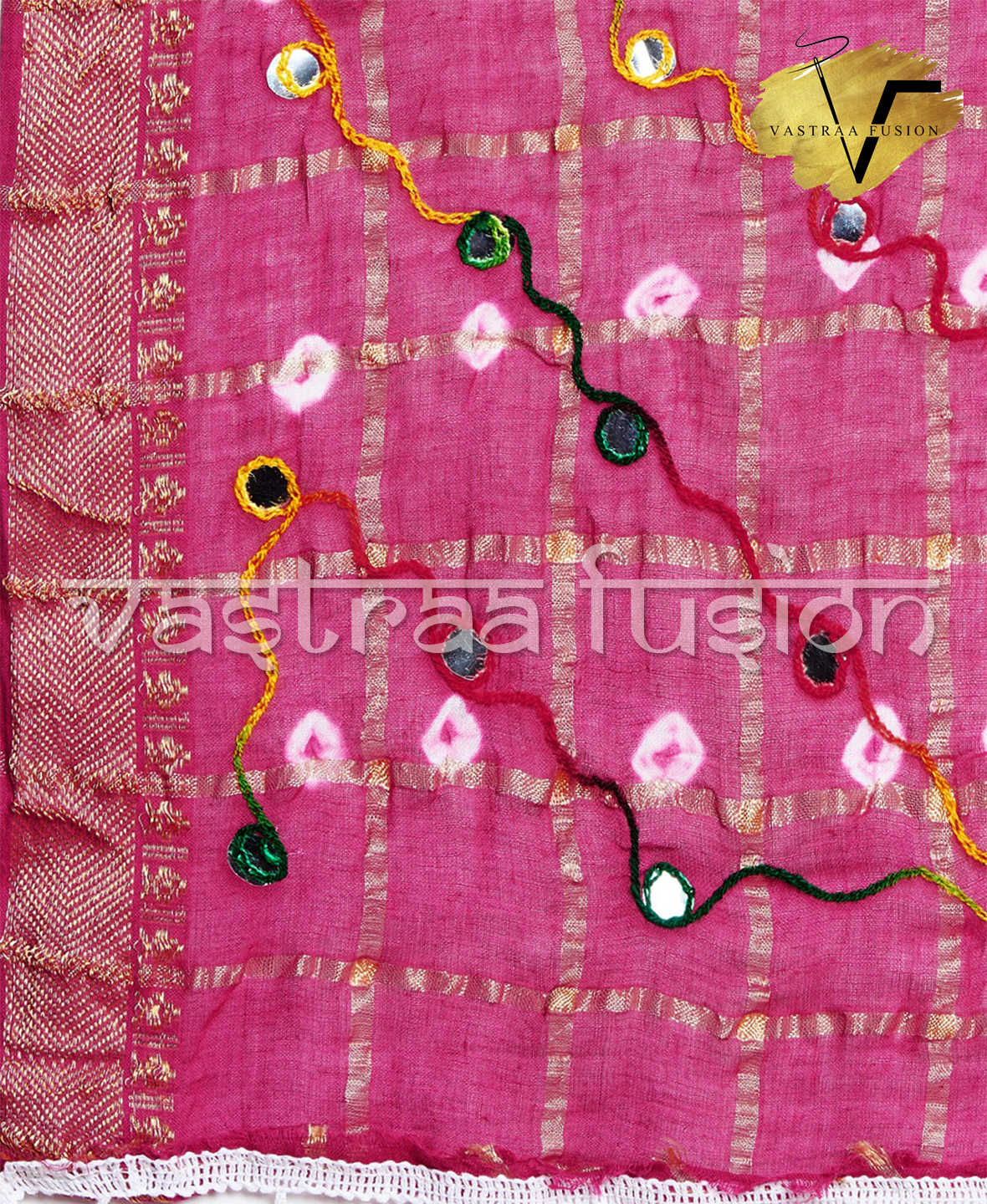 Ladies Cotton Embroidered Bandhani Dupatta - 2.50 Meter Length, Available In 12 Colors With Hand Embroidery And Taping Border | Perfect For Casual And Festive Occasions, Washable And Customizable