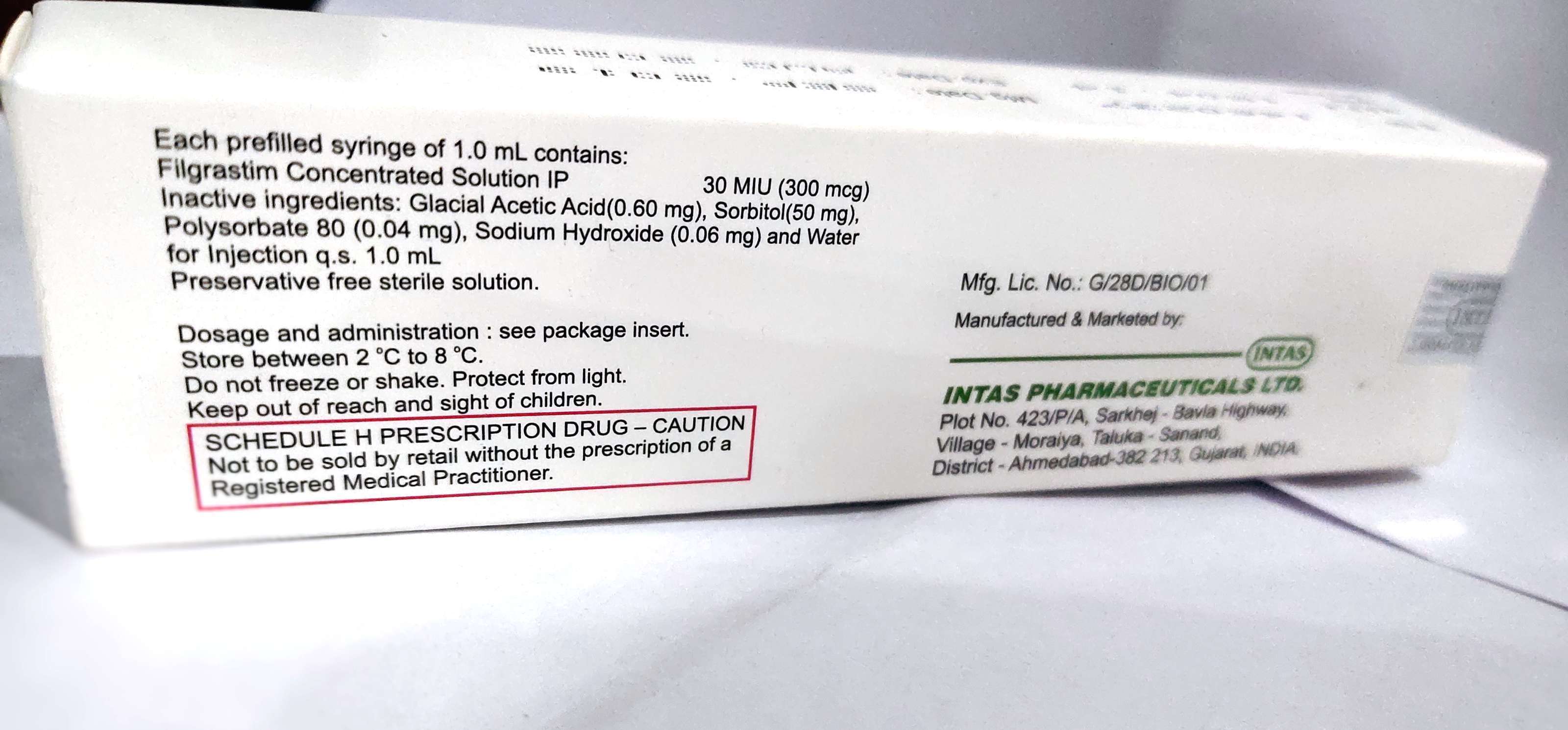 Pfs 300mcg Filgrastim Injection Ip Capsule Shape: Cylinder