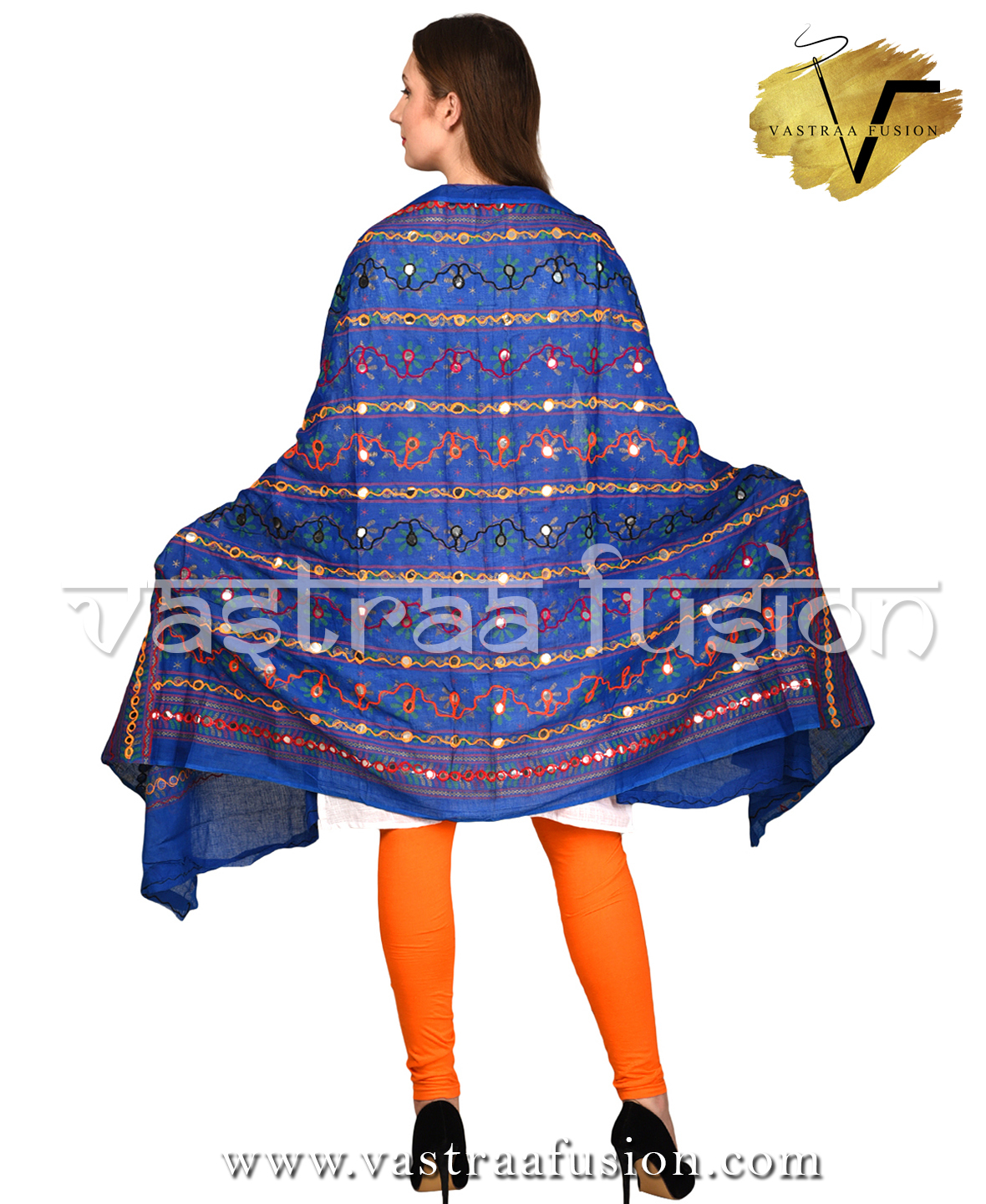Ladies Embroidered Line Pattern Dupatta - Cotton, 2.50 Meter Length, Multi Color With Aari Work | Hand Embroidered Taping Border, Washable Design