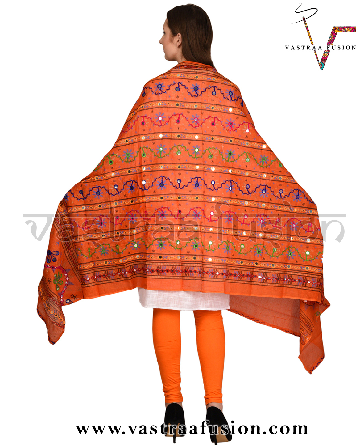 Traditional Aari Work Line Dupatta - 2.50 Meter Length, Multi Color With Hand Embroidered Phulkari Design & Taping Border | Casual & Festive Use