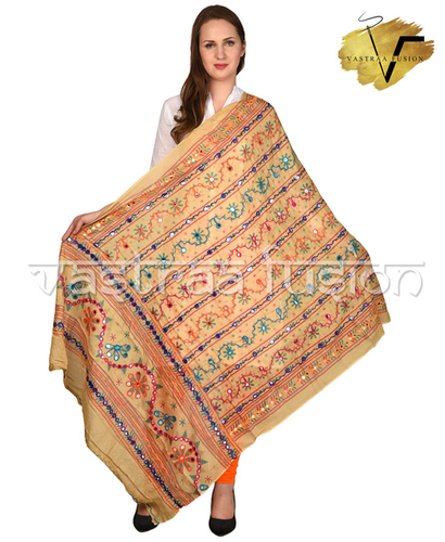 Traditional Aari Work Line Dupatta - Hand Embroidered Phulkari, 2.50 Meter Length, Multi Color Choices | Casual & Festive Wear, Washable, Taping Border