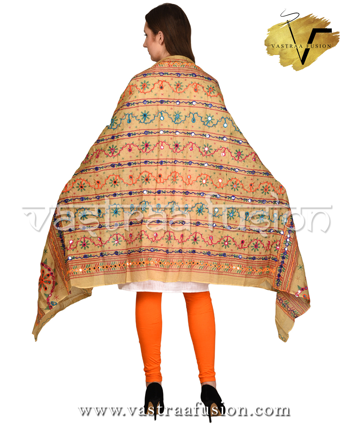 Traditional Aari Work Line Dupatta - Hand Embroidered Phulkari, 2.50 Meter Length, Multi Color Choices | Casual & Festive Wear, Washable, Taping Border
