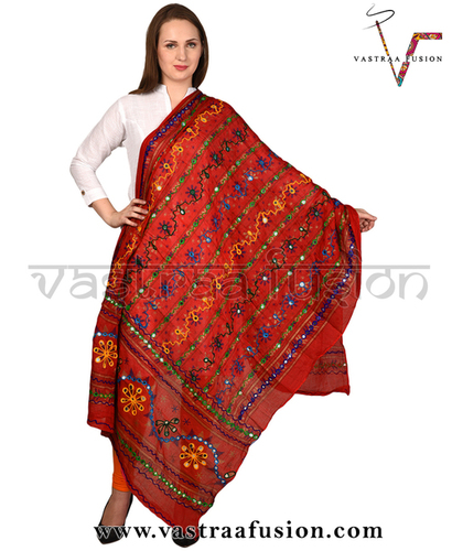 Traditional Aari Work Line Dupatta - Hand Embroidered Phulkari, 2.50 Meter Length, Multi-Color with Taping Border | Casual and Festive, Washable for Girls