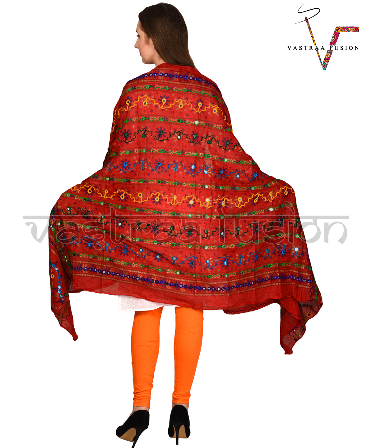 Traditional Aari Work Line Dupatta - Hand Embroidered Phulkari, 2.50 Meter Length, Multi-color With Taping Border | Casual And Festive, Washable For Girls
