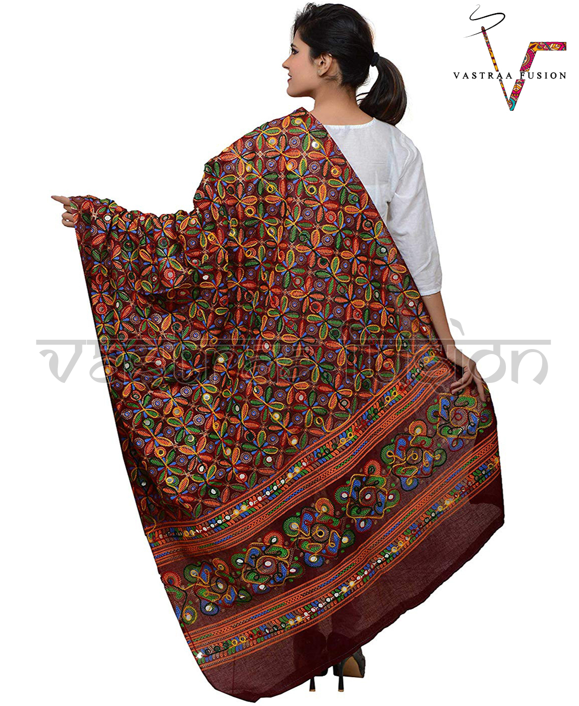 Ladies Flower Work Aari Dupatta - Cotton Material, Length: 2.50 Meters, Multi Color, Hand Embroidered Flower Work, Washable, Suitable For Casual And Festive Occasions
