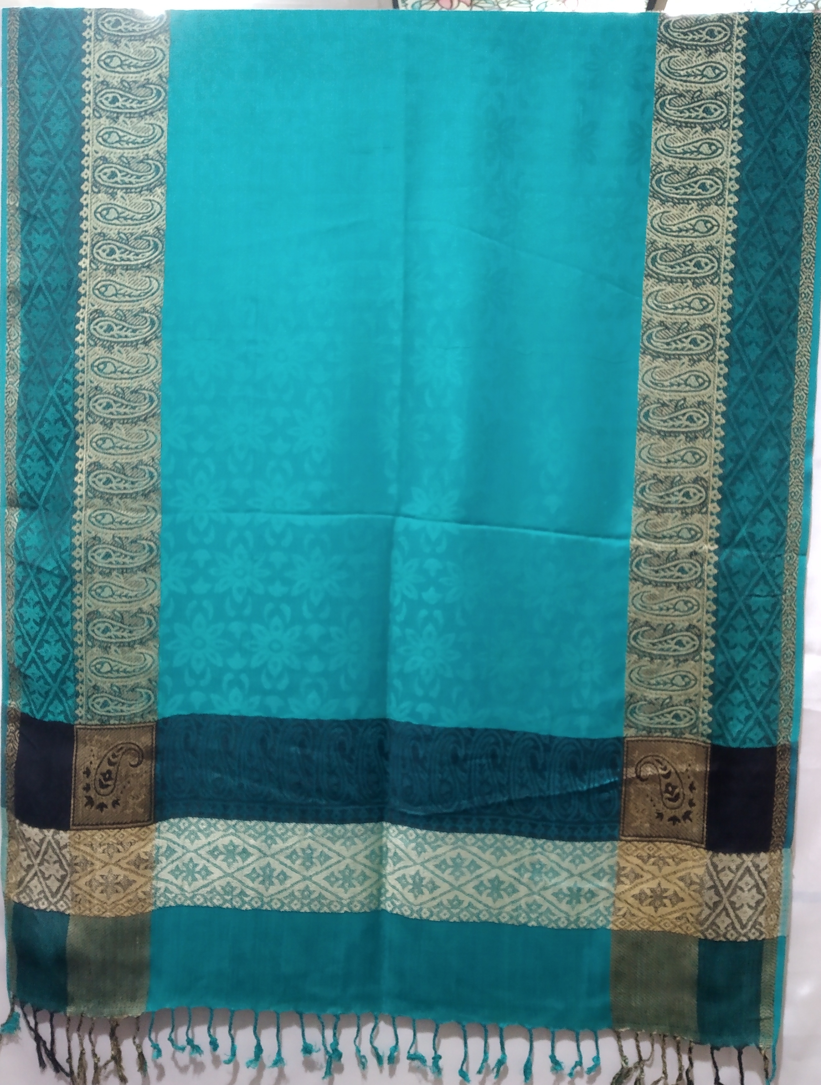 Fancy Jamawar Shawl - Color: Black Golden