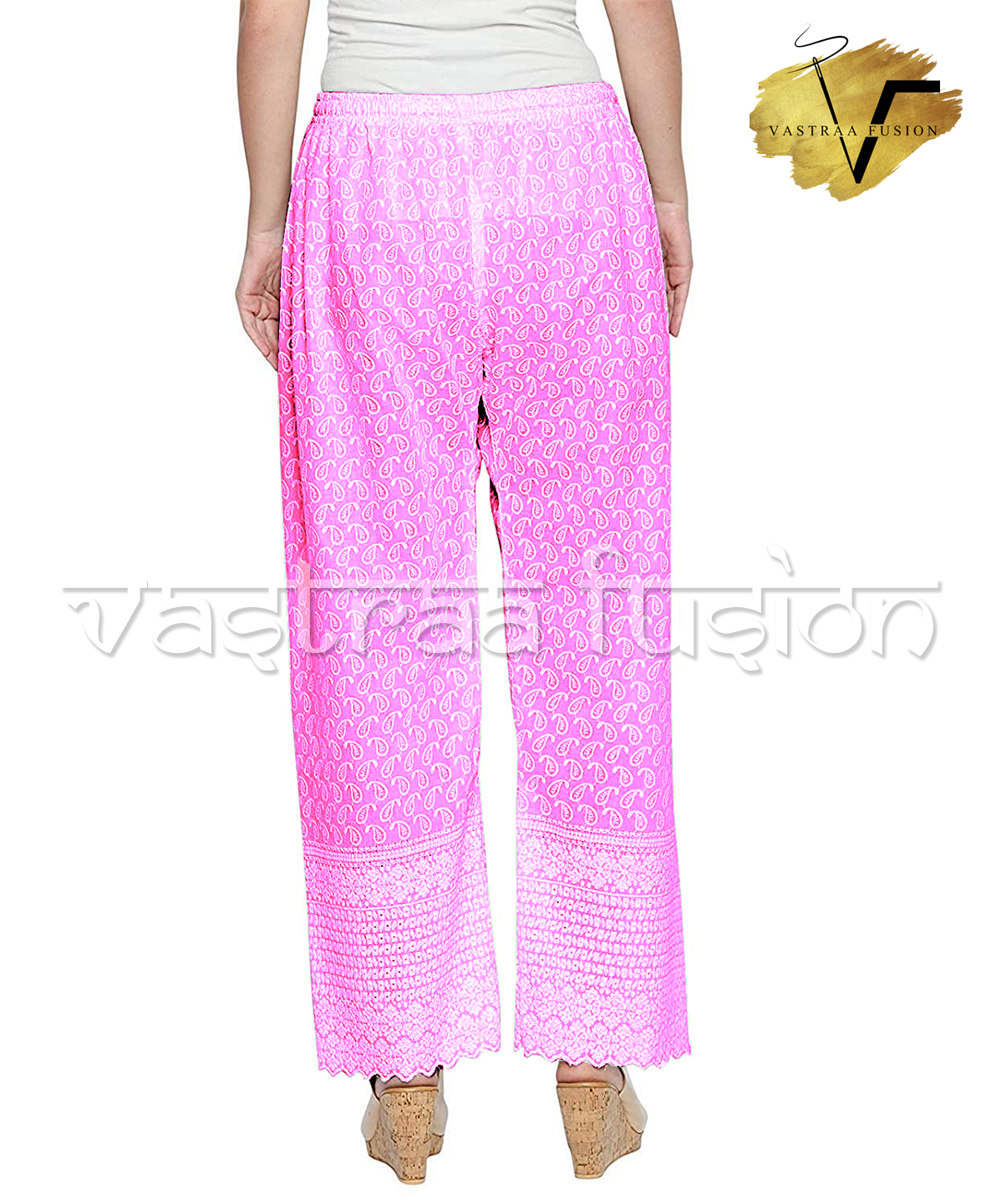 Ladies Chikan Bottom - Cotton Blended Jute, Regular Fit (36-50 Inches) , Available In 25 Colours, Embroidered Design, Washable, Festive & Casual Wear