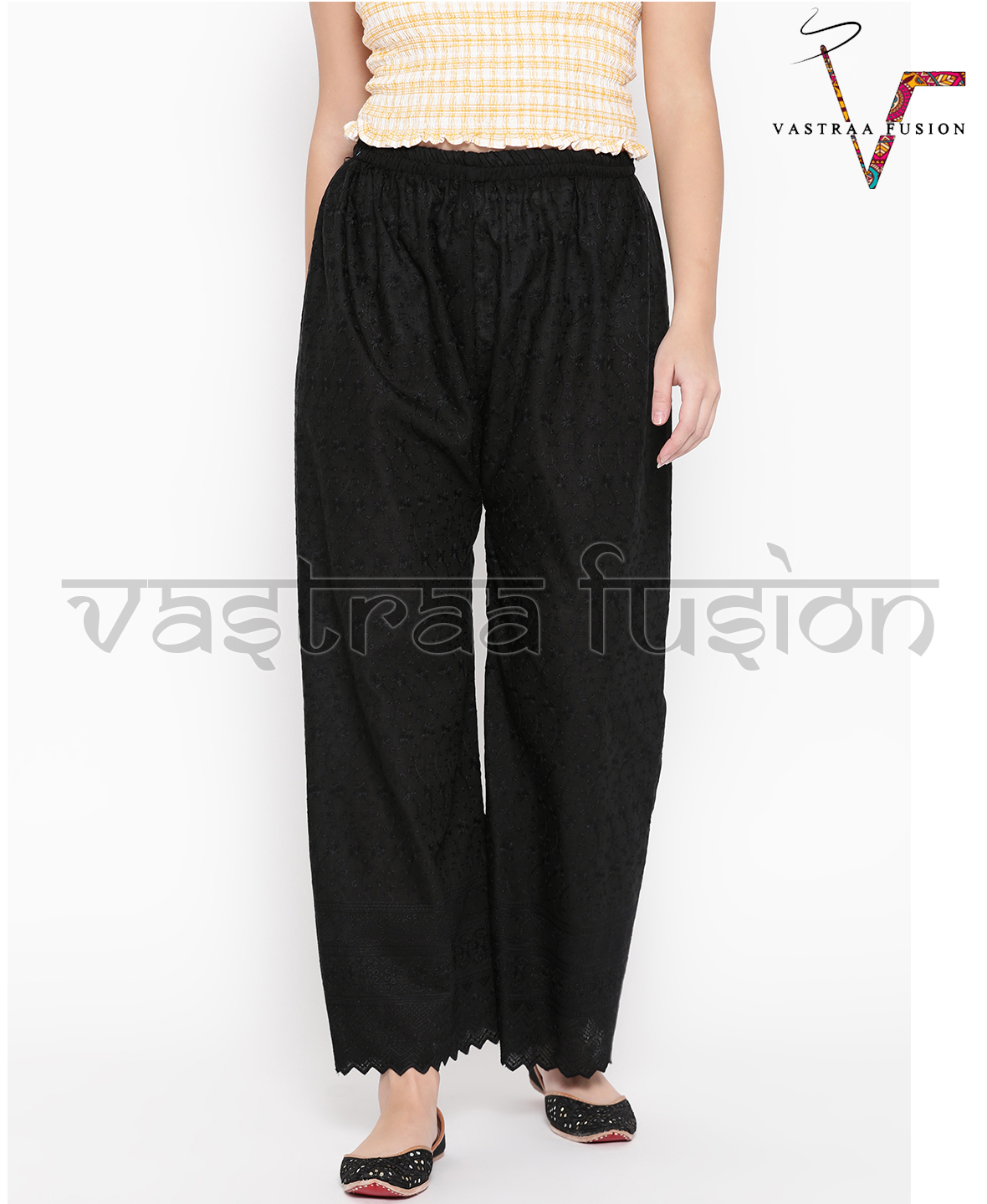 Ladies Chikan Palazzo Bottom - Cotton Blended Jute, 36-50 Inches Regular Fit | Available In 25 Vibrant Colors, Perfect For Casual And Festive Occasions