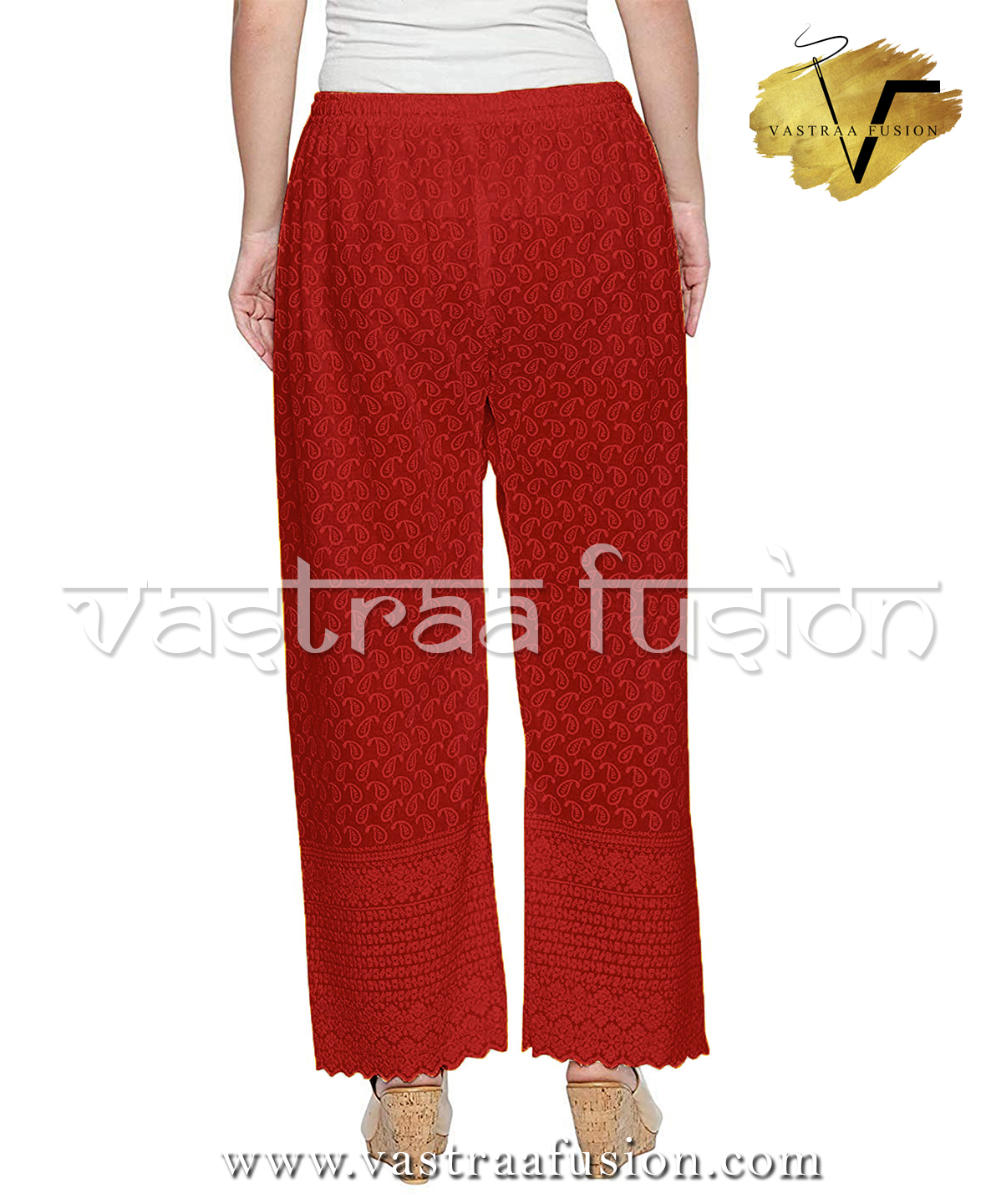 Ladies Chikan Palazzo Bottom - Cotton Blended Jute, Regular Fit In 25 Colors, Ethnic Indian Style For Casual And Festive Occasions