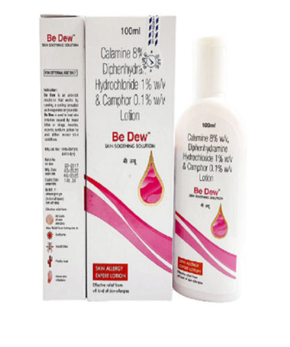 डीफेनहाइड्रामाइन (1% W/v) + कैलेमाइन (8% W/v) + कैम्फर (0.1% W/v) अनुप्रयोग: त्वचा मॉइस्चराइजिंग लोशन