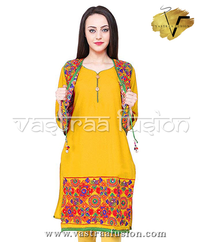 Ladies Embroidery Work With Matching Jacket Kurti - Cotton Blend, Customized Size, All Colors | Washable, Modern Style, Embroidered Pattern, Suitable For All Seasons
