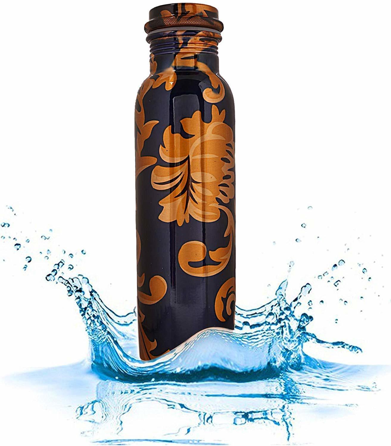Pure Copper Printed Water Bottle - 1 Litre, Multi-color, 950 Ml Capacity | Factory Made, Leak Proof, Jointless, Seamless, Classical & Modern Design
