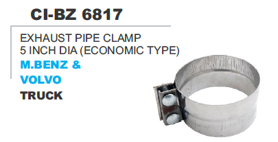 Exhaust Pipe Clamp 5 Inch Dia, M Benz Volvo Truck - Stainless Steel, 5 Inch Diameter | Vehicle Type: 4 Wheeler, Warranty Included