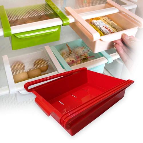 2480 Fridge Space Saver Organizer Slide Storage Racks Shelf (4 Pcs) - Plastic, 15.5x7x17 cm | Multi-Purpose Storage for Fridge, Office & Kitchen, Lightweight with Smart Slide Design
