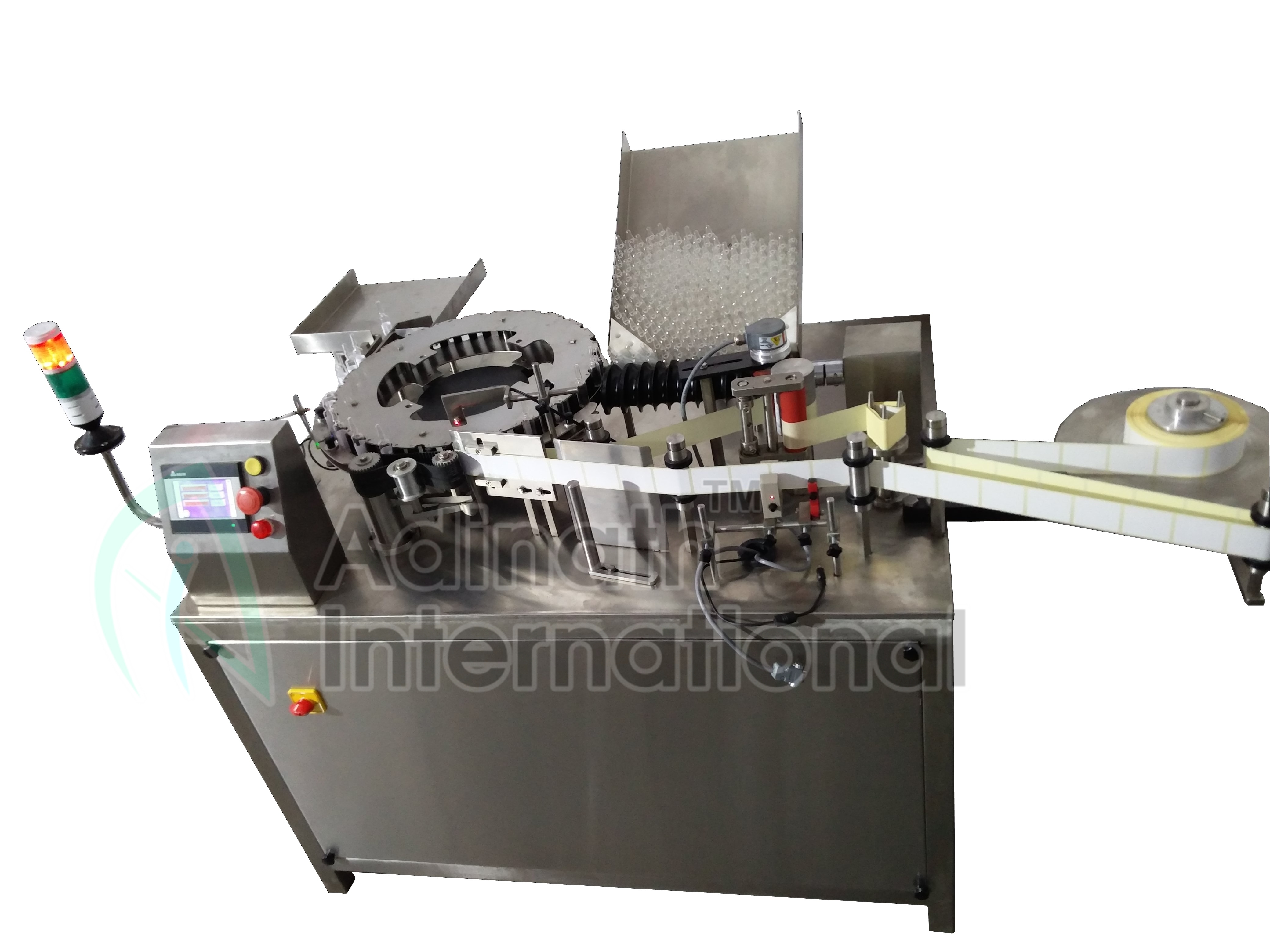 Automatic Ampoule Sticker Labeling Machine - Stainless Steel, 1100mm X 1000mm X 1100mm | 120 Containers Per Minute, Microprocessor Control, Full Pharmaceutical Security Package, Programmable Mmi Unit