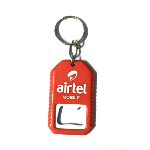 Bottle Opener Promotional Keychain - Polished Iron, Red Finish | Durable Keychain for Effective Branding and Convenient Bottle Opening