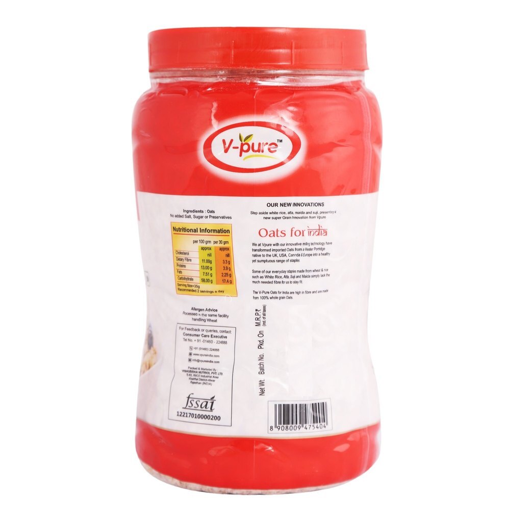 Whole Grain Oats - 100% Pure, No Added Salt or Sugar | 200 GM, 500 GM, 800 GM - 58g Carbohydrates, 13g Protein, 11g Fiber, Nil Cholesterol