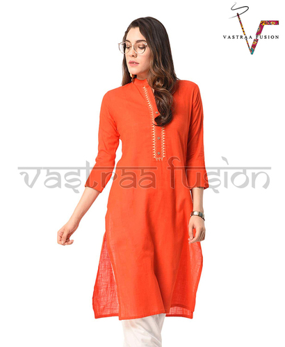 ऑल लेडीज़ सॉलिड नेक एम्ब्रॉएडर्ड कॉटन कुर्ती