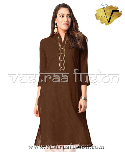 ऑल लेडीज़ सॉलिड नेक एम्ब्रॉएडर्ड कॉटन कुर्ती