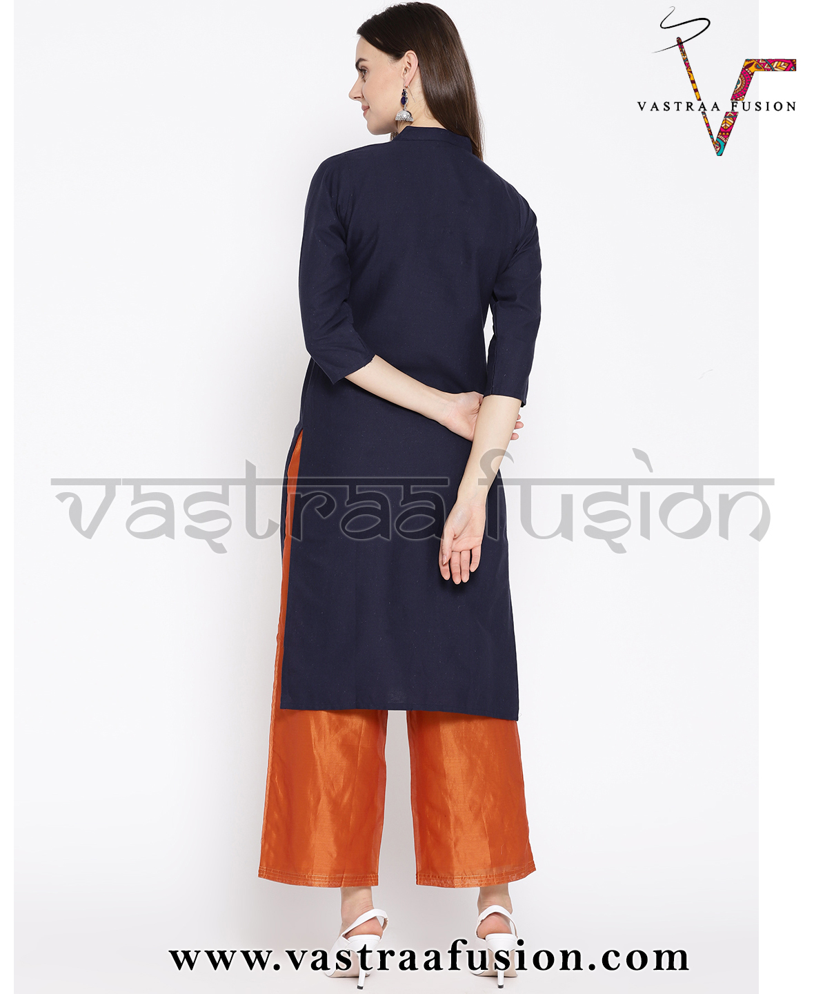 Ladies Solid Neck Embroidered Kurti - Cotton Blended Fabric, Available In 25 Colors, Customized Sizes 36-50 Inches, Ideal For Casual And Festive Occasions