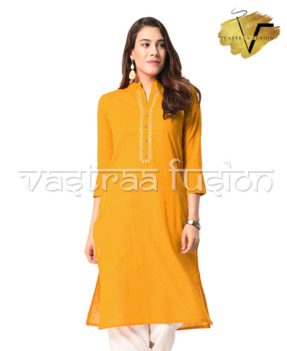 ऑल लेडीज़ सॉलिड नेक एम्ब्रॉएडर्ड कॉटन कुर्ती