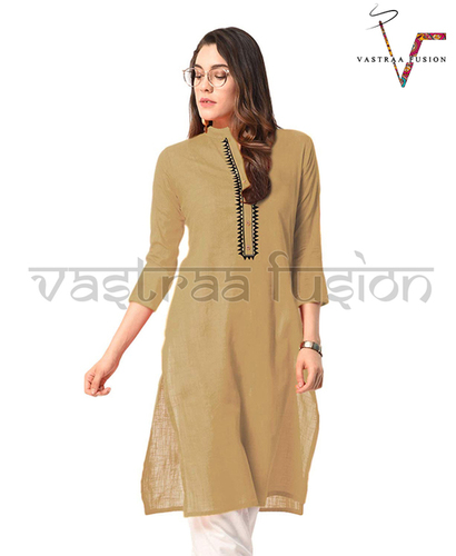 ऑल लेडीज़ सॉलिड नेक एम्ब्रॉएडर्ड कॉटन कुर्ती