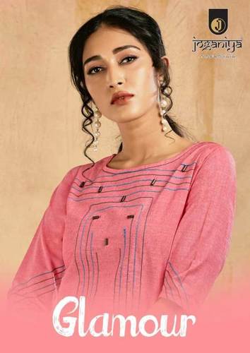 Cotton Designer Embroidery Kurti - Cotton, 46 Inches Length, Available in M-38, L-40, XL-42, XXL-44 , 3-4th Sleeve, Cool Dry & Washable Features
