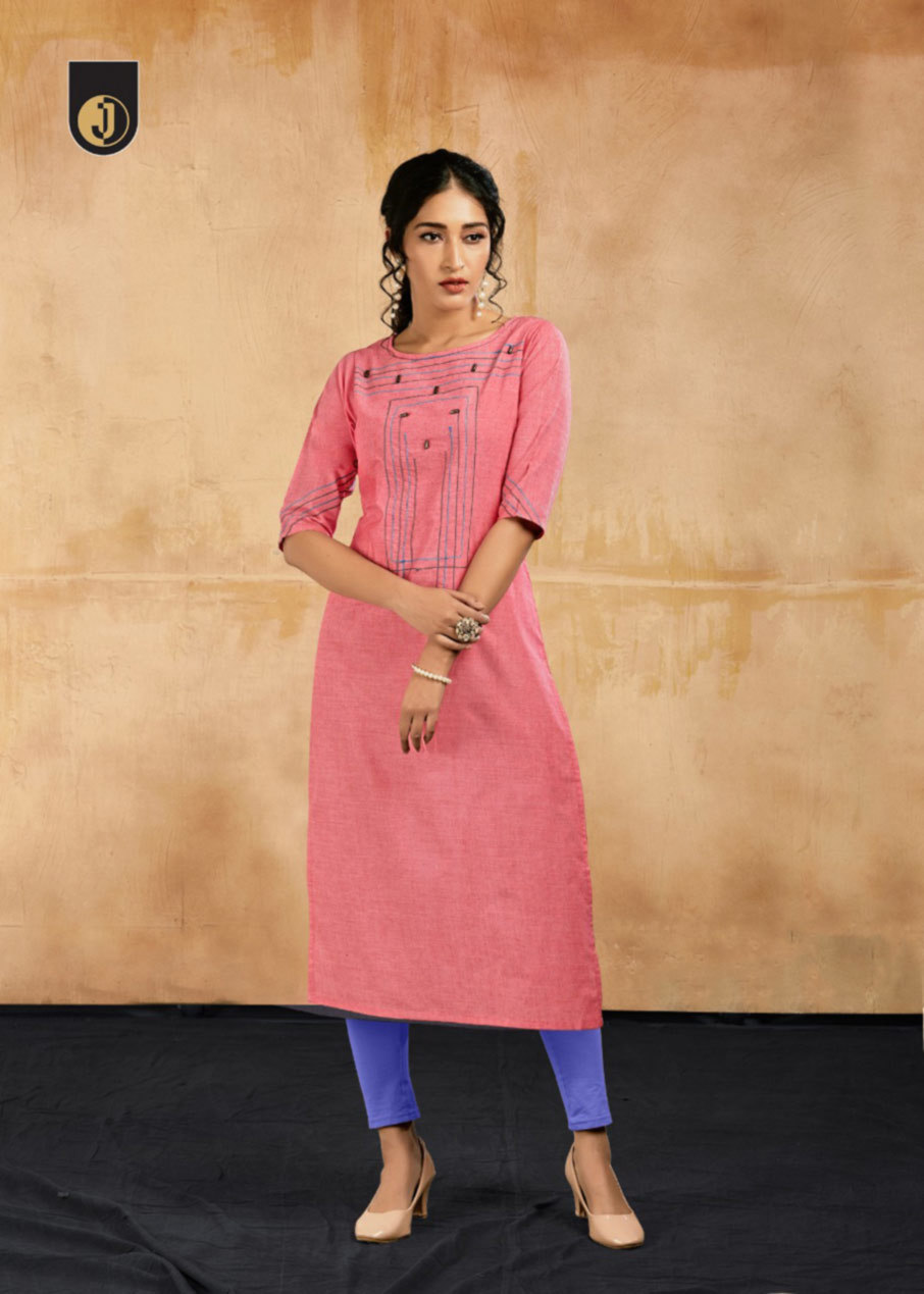Cotton Designer Embroidery Kurti - Cotton, 46 Inches Length, Available In M-38, L-40, Xl-42, Xxl-44 , 3-4th Sleeve, Cool Dry & Washable Features