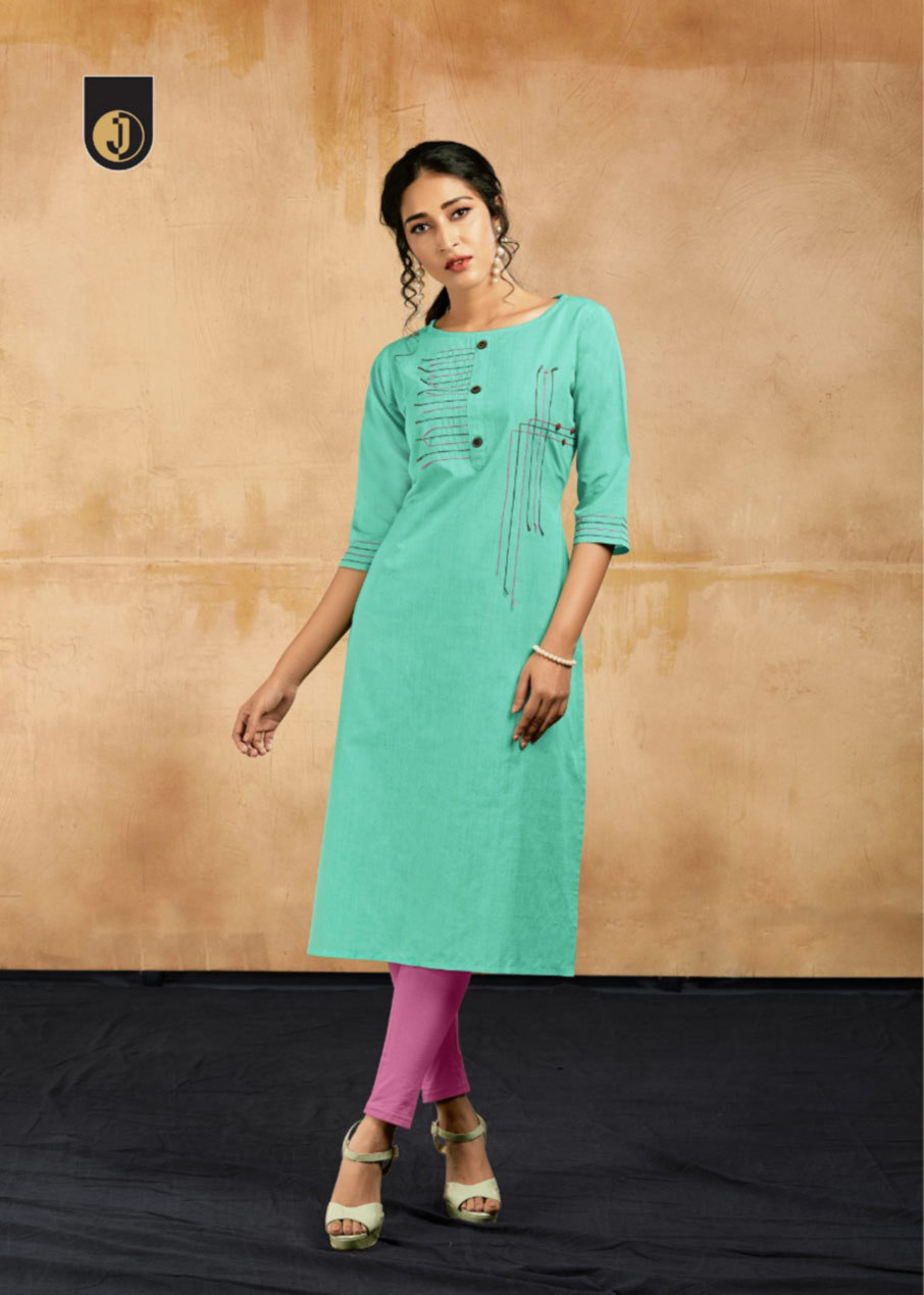 Cotton Designer Embroidery Kurti - Cotton, 46 Inches Length, Available In M-38, L-40, Xl-42, Xxl-44 , 3-4th Sleeve, Cool Dry & Washable Features