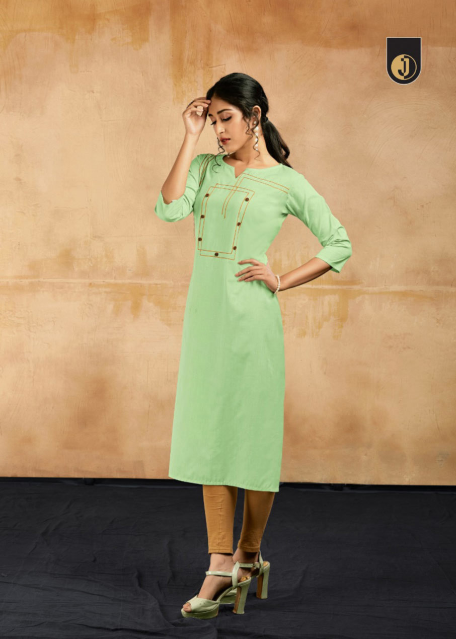 Cotton Designer Embroidery Kurti - Cotton, 46 Inches Length, Available In M-38, L-40, Xl-42, Xxl-44 , 3-4th Sleeve, Cool Dry & Washable Features