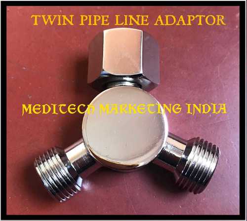 TWIN BPC FLOW METER ADAPTER - Brass Material, Silver Color, 300 g Weight | For BPC Flow Meter Application in Hospitals, Oxygen Therapy Usage