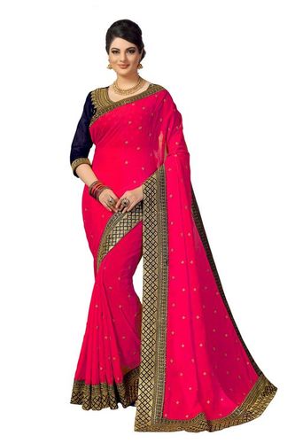 Designer Embroidered Satin Saree In Pink