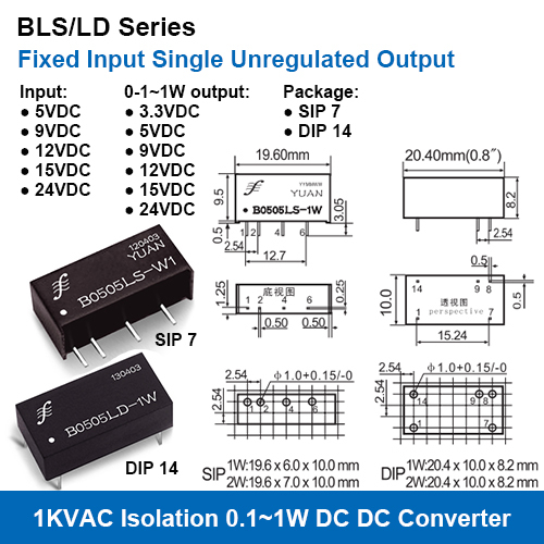 1Kvac Isolation Fixed Input Single Unregulated Output Dc/Dc Converters Input: 5