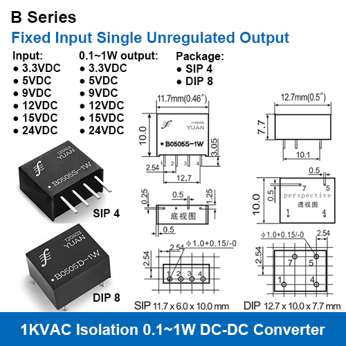 Small Size 1Kvac Isolation Fixed Input Unregulated Output Dc-Dc Converters Input: 3.3