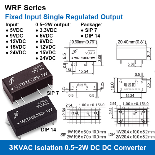 Wrf Series 3kvac Isolation Fixed Input Single Regulated Output Dc-dc Converters Efficiency: 60%~80%
