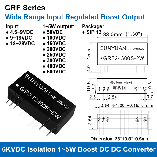 Grf Series 6kvdc High Isolation Wide Range Input High Voltage Regulated Output Dc Dc Converters Efficiency: 60%~80%