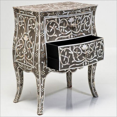 Handmade Antique Bone Inlay Bedside Table