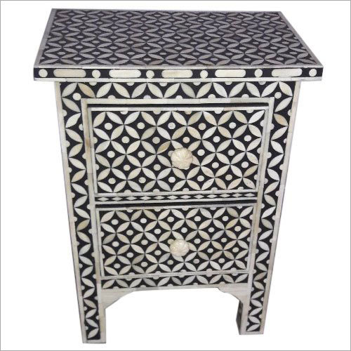 Wooden And Bone Inlay Bedside Table No Assembly Required