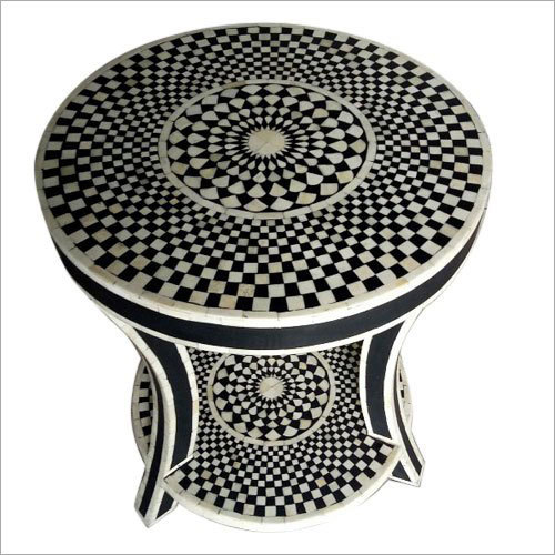 Bone Inlay Round Bedside Table No Assembly Required