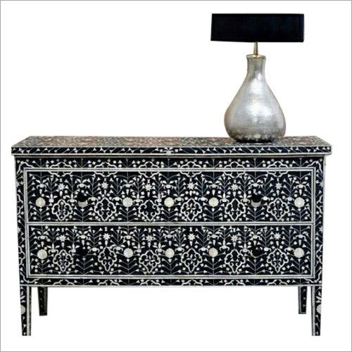 Handmade Black Moghul Bone Inlay Chest Of Drawer