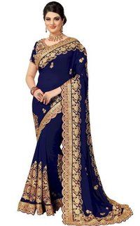 Blue Fancy Embroidered Silk Saree Collection