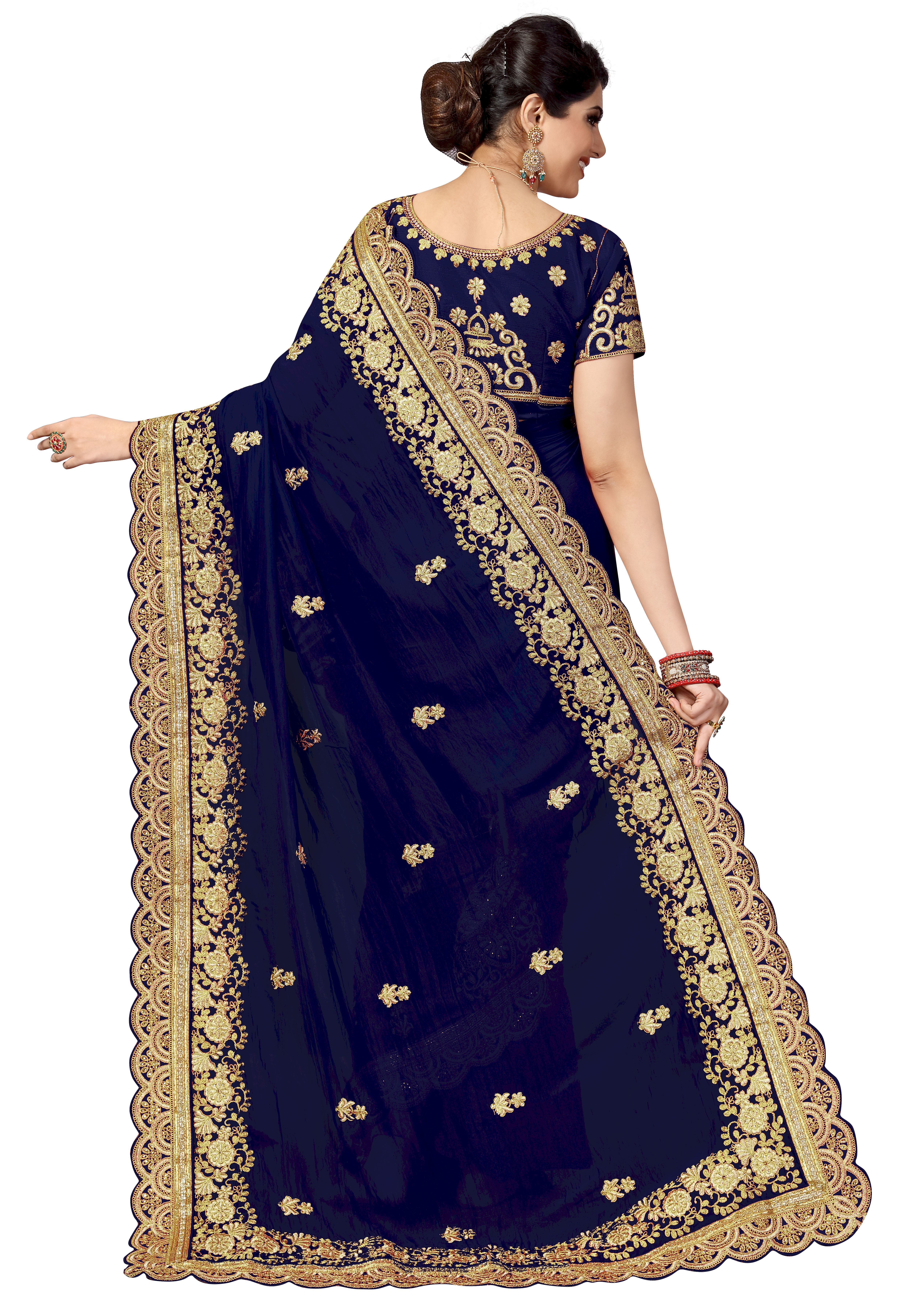 Blue Fancy Embroidered Silk Saree Collection