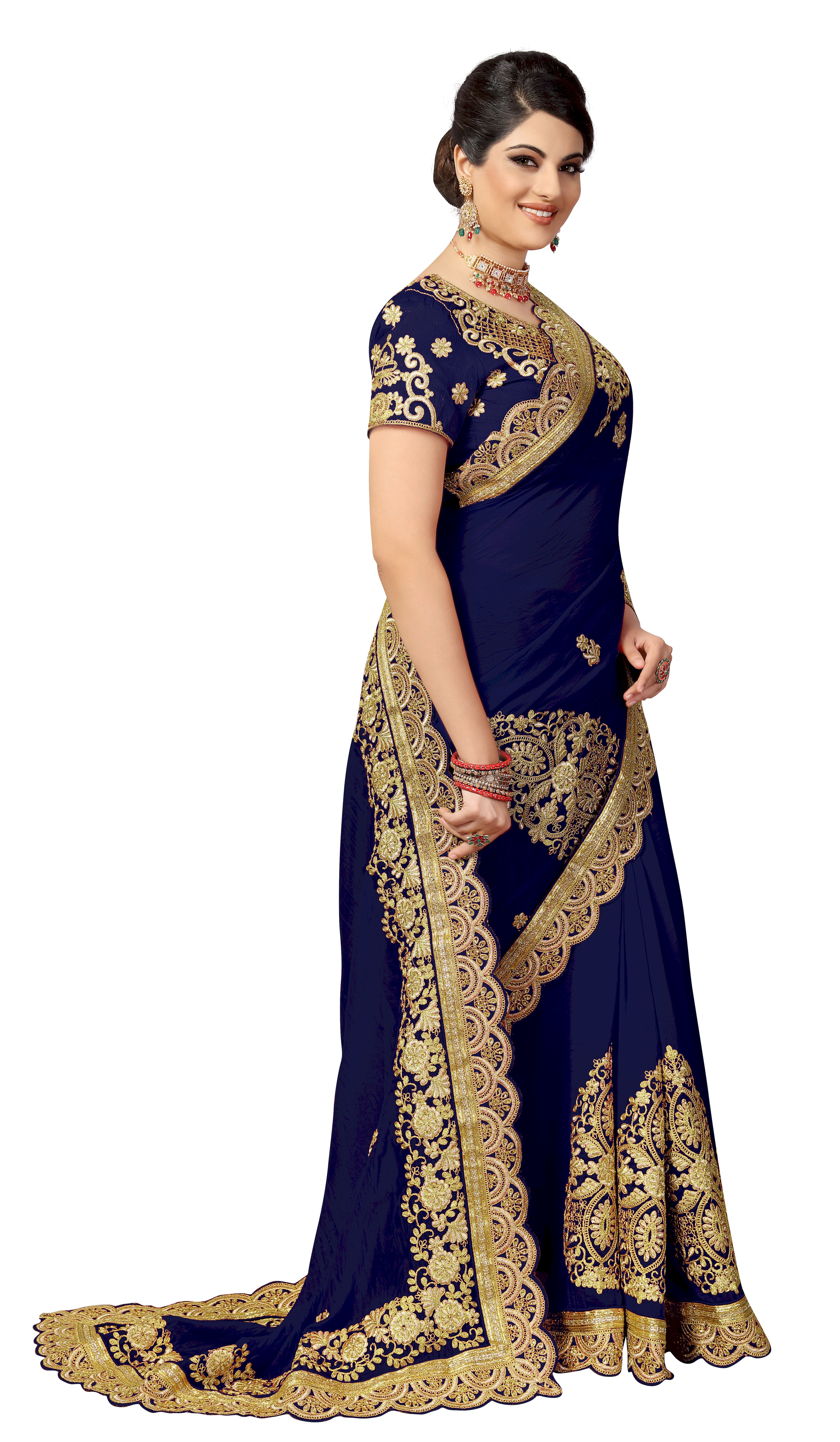 Blue Fancy Embroidered Silk Saree Collection