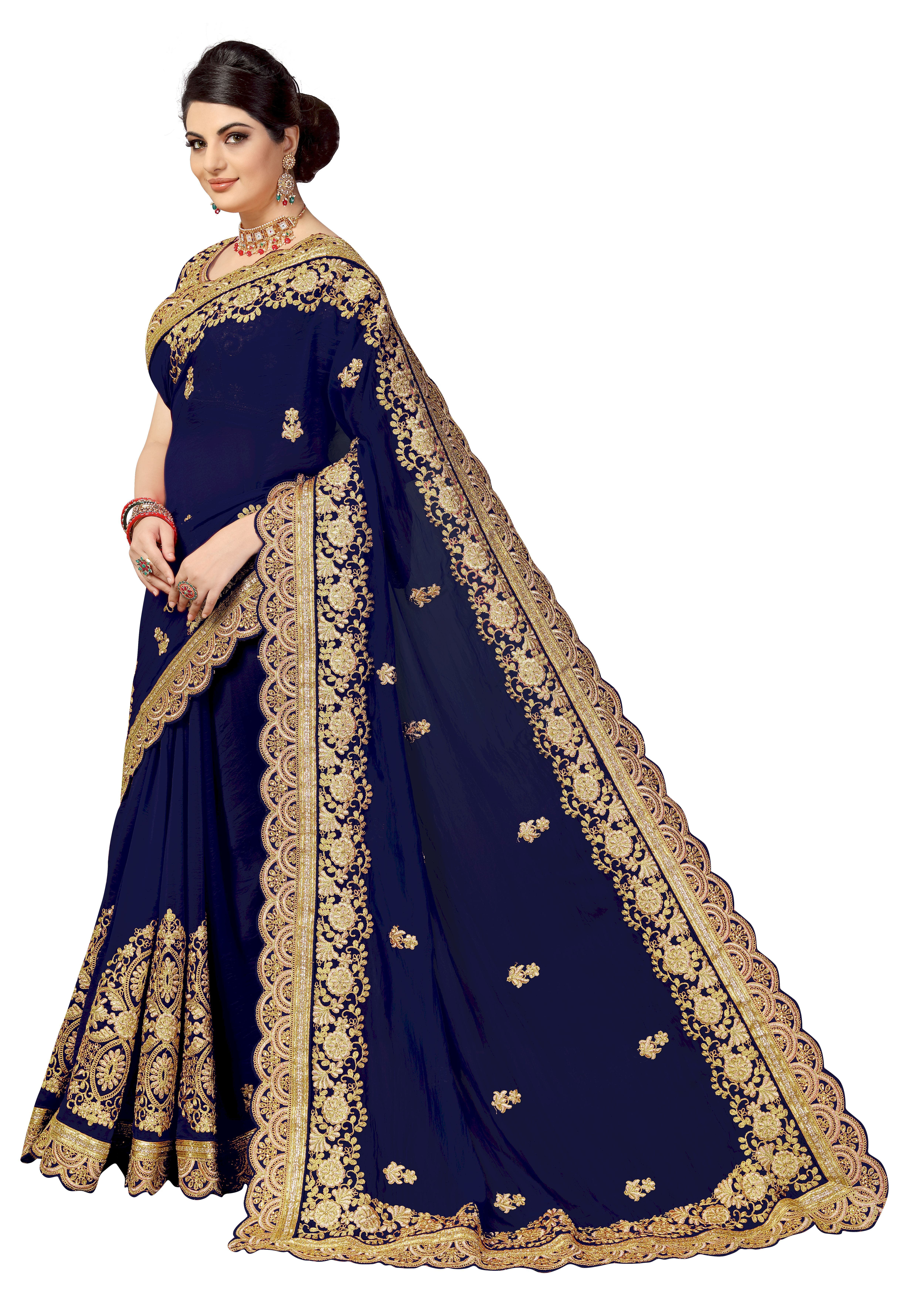 Blue Fancy Embroidered Silk Saree Collection