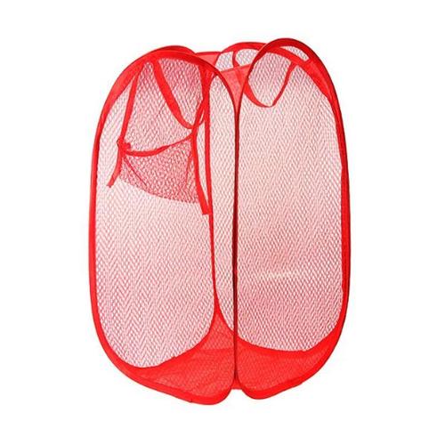 Laundry Hamper - Mesh Fabric, Red Color | Foldable Storage With Ventilation Pop Up Design