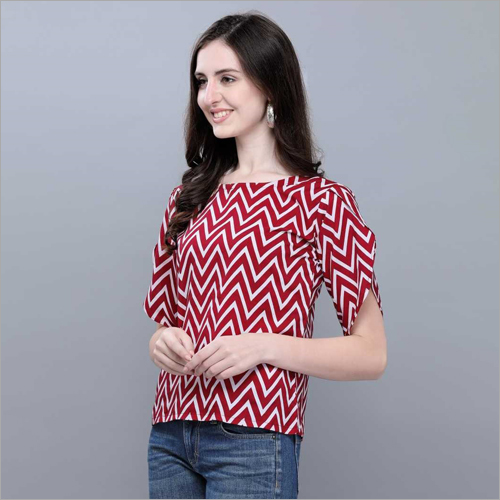 Polyester Crepe Top - Red Striped, Size S-XXL | Daily Wear Fashion Essential