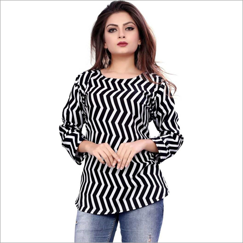 Designer Printed Top - Imported Fabric, Available in S, M, L, XL, XXL | Striped Pattern, Black Color, Ideal for Daily Wear